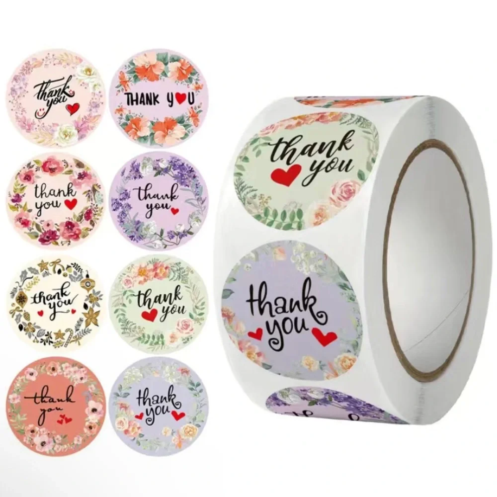 1rol/500pcs floral thank you‎ stickers